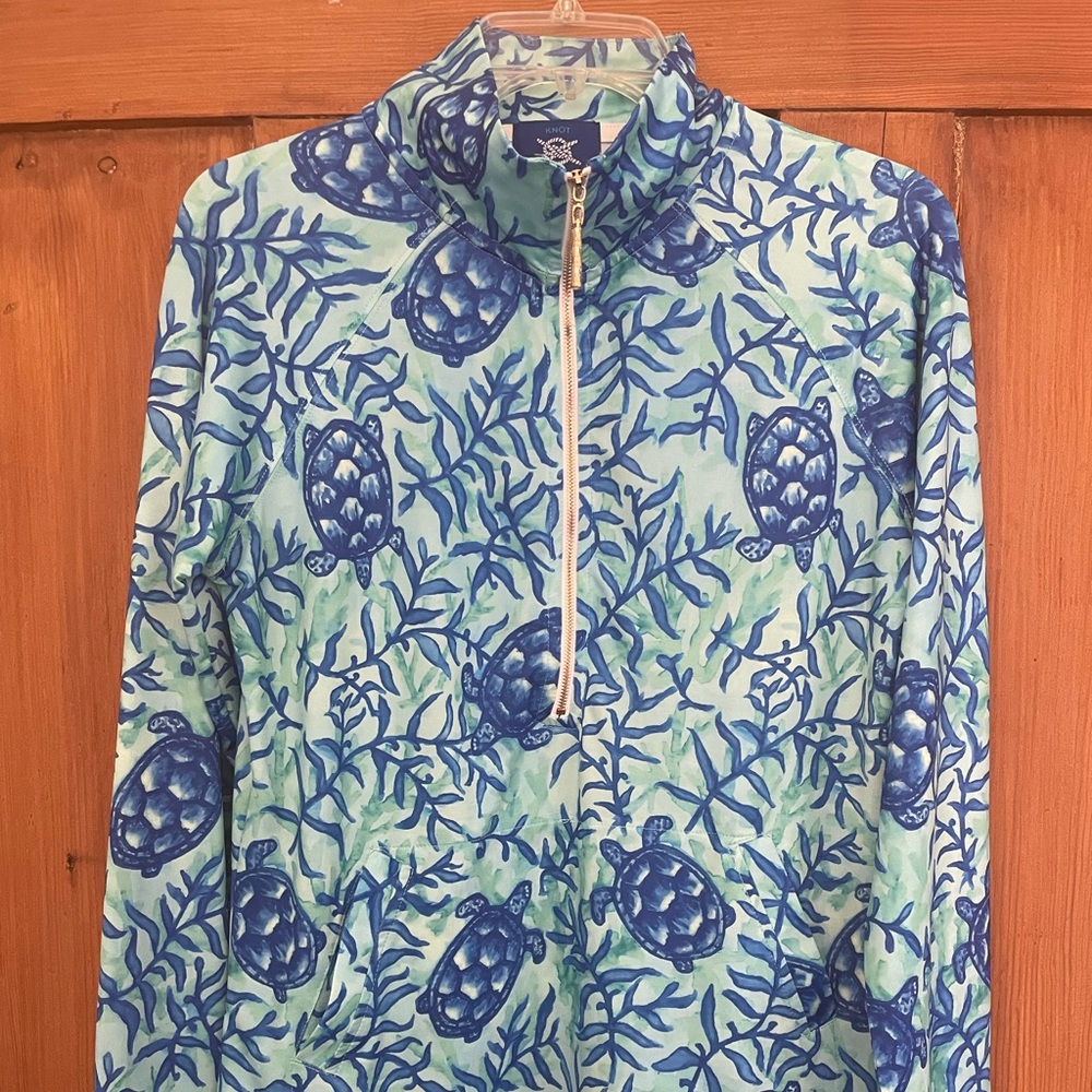 Knot Responsible Coastal Blue Green Turtles Jersey Knit Top S
